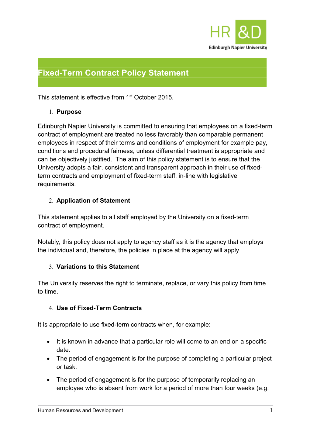 Fixed-Term Contract Policy Statement