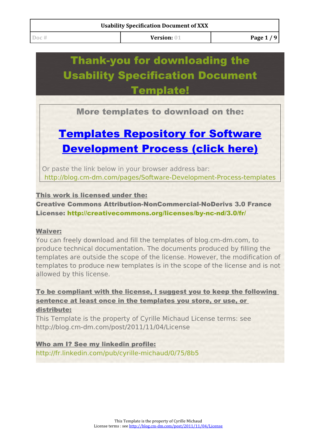 Usability Specification Document Template