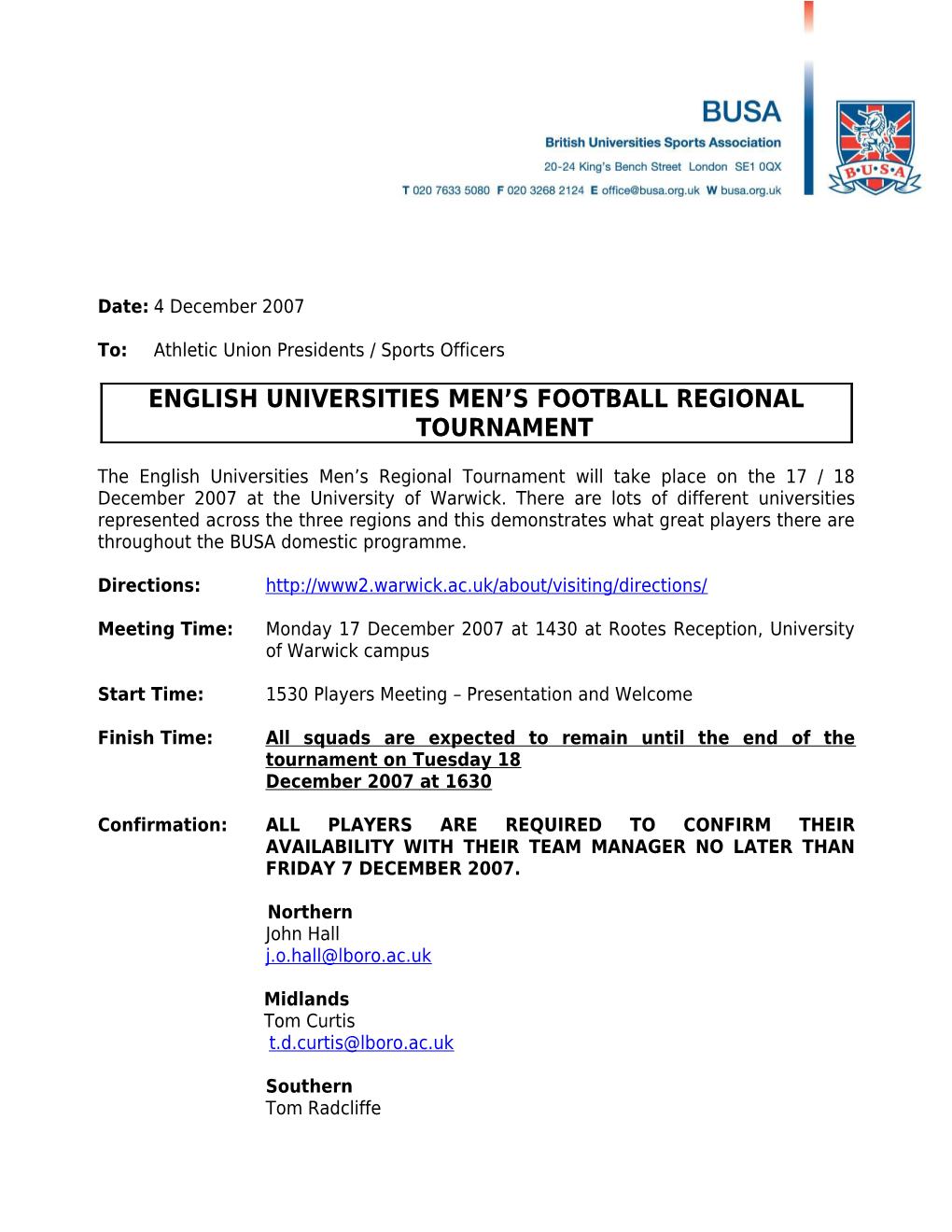 English Universities Men S Football Regional Tournament