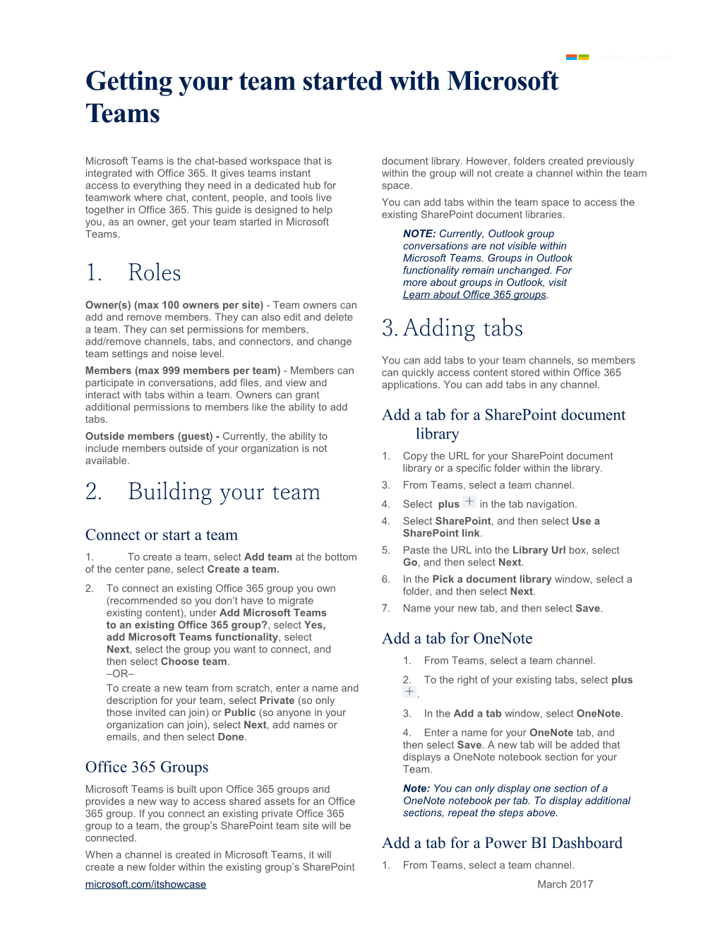 Page 1 Getting Your Team Started with Microsoft Teams