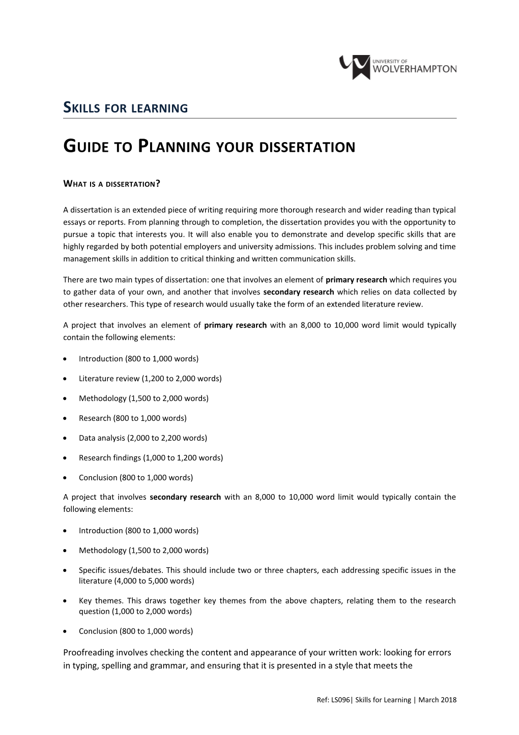 Guide to Planning Your Dissertation