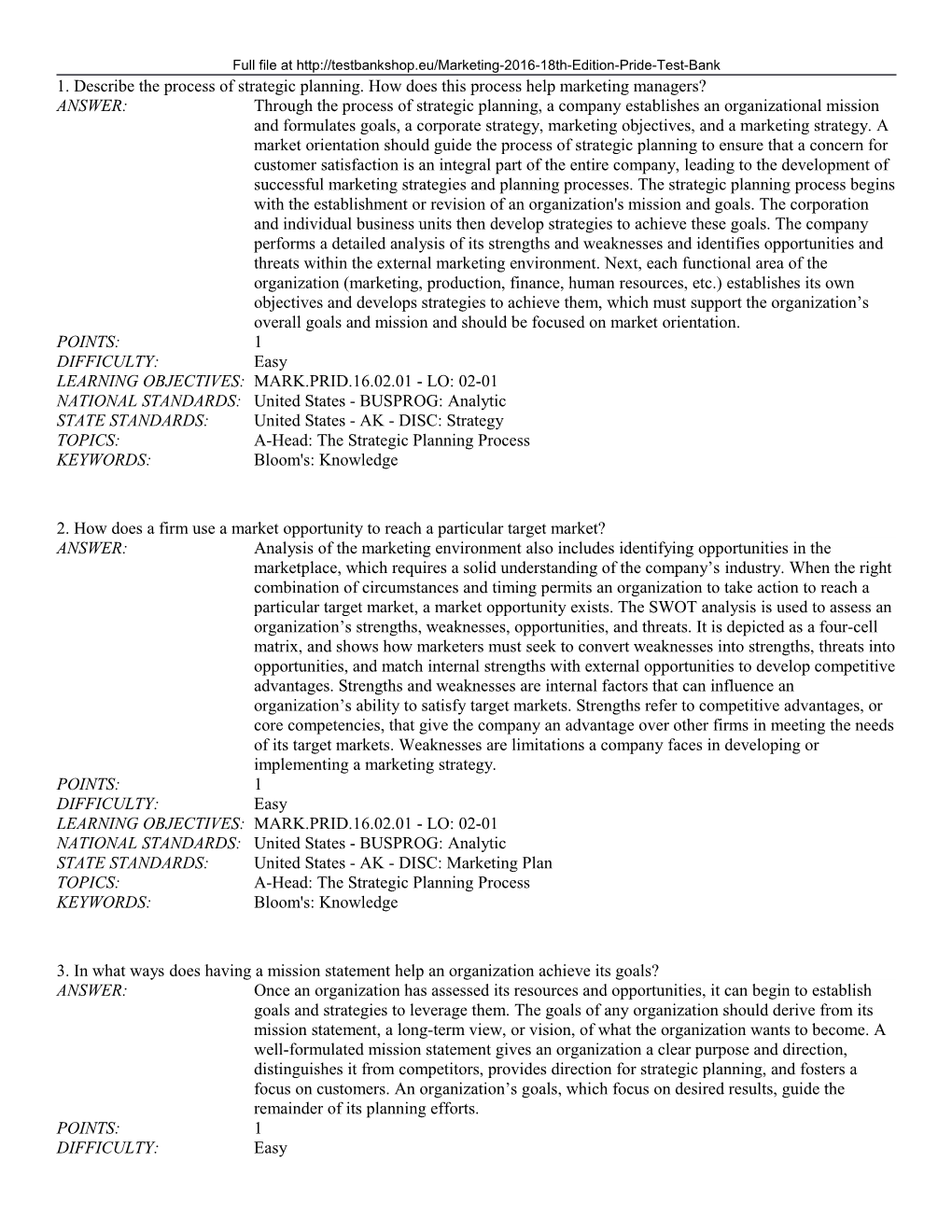 Chapter 02: Planning, Implementing, and Evaluating Marketing Strategies