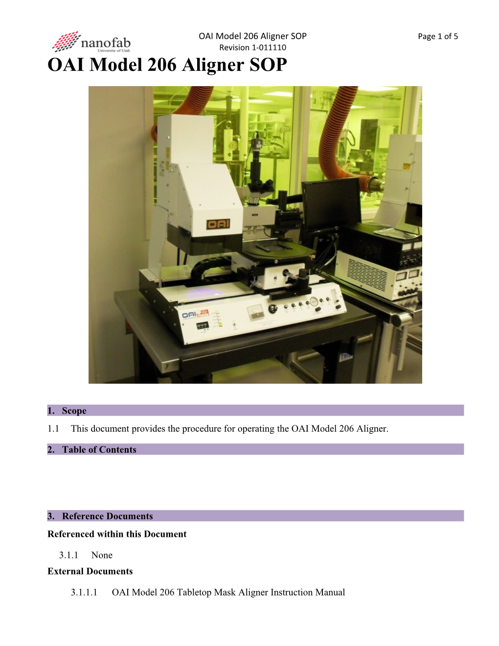 OAI Model 206 Aligner SOP