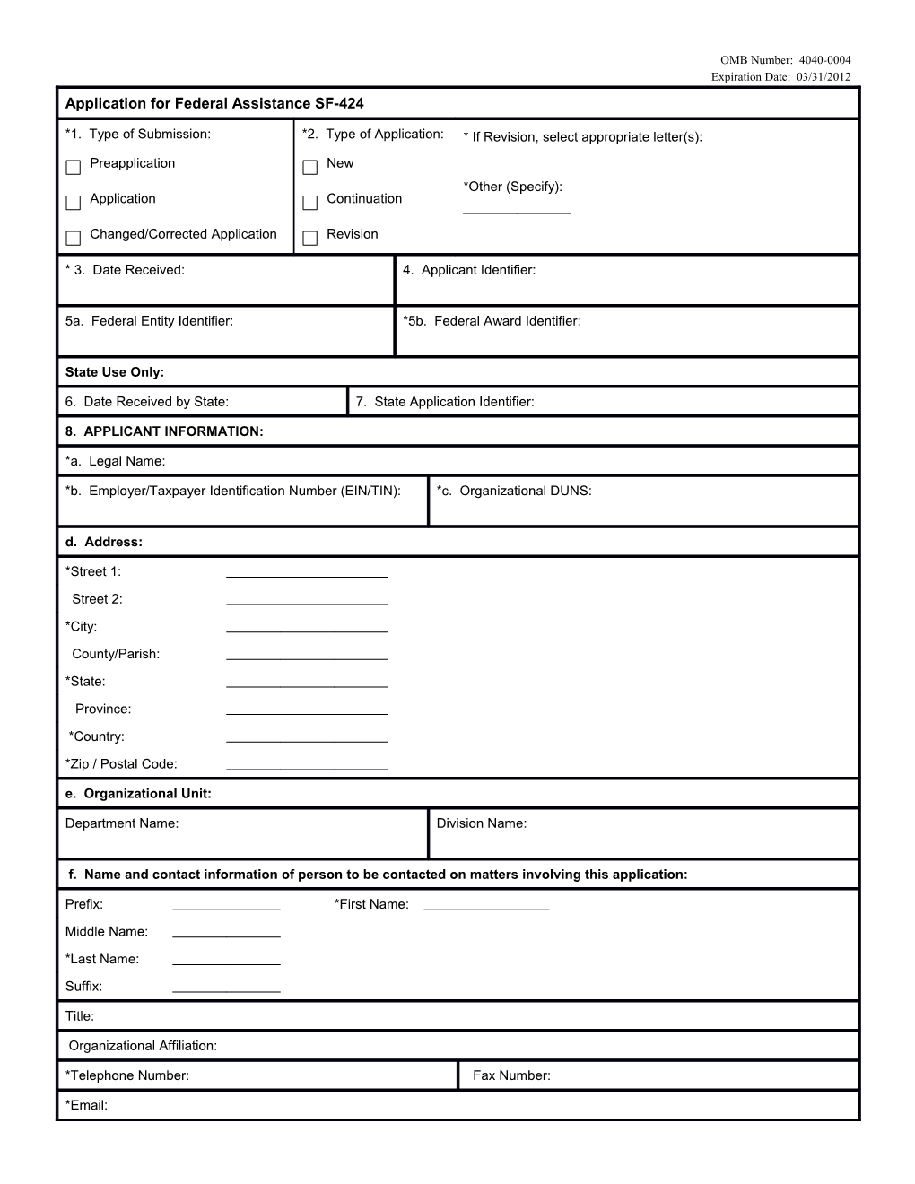 Application for Financial Assistance - SF Form 424 (MS Word) s1