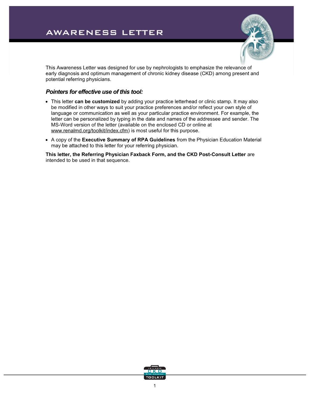 Advanced CKD Patient Management Toolkit Awareness Letter DOC