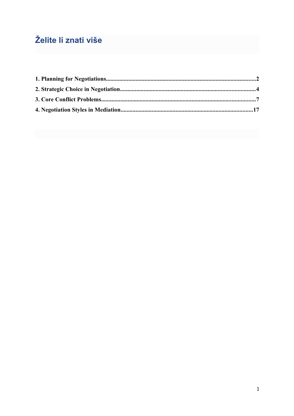 1. Planning for Negotiations 2