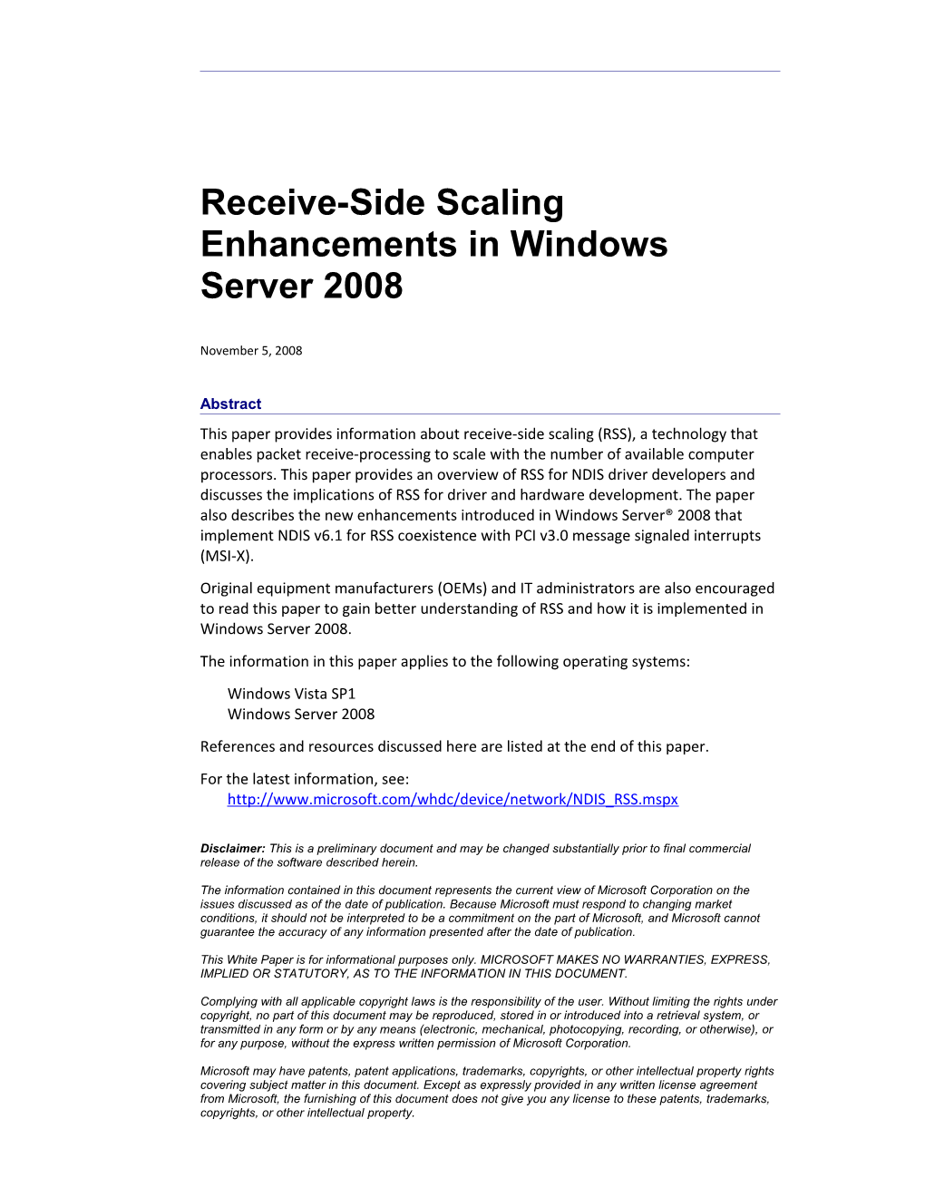 Receive-Side Scaling Enhancements in Windows Server 2008