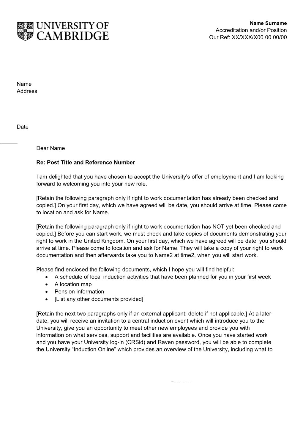 HR23 Welcome Letter Template