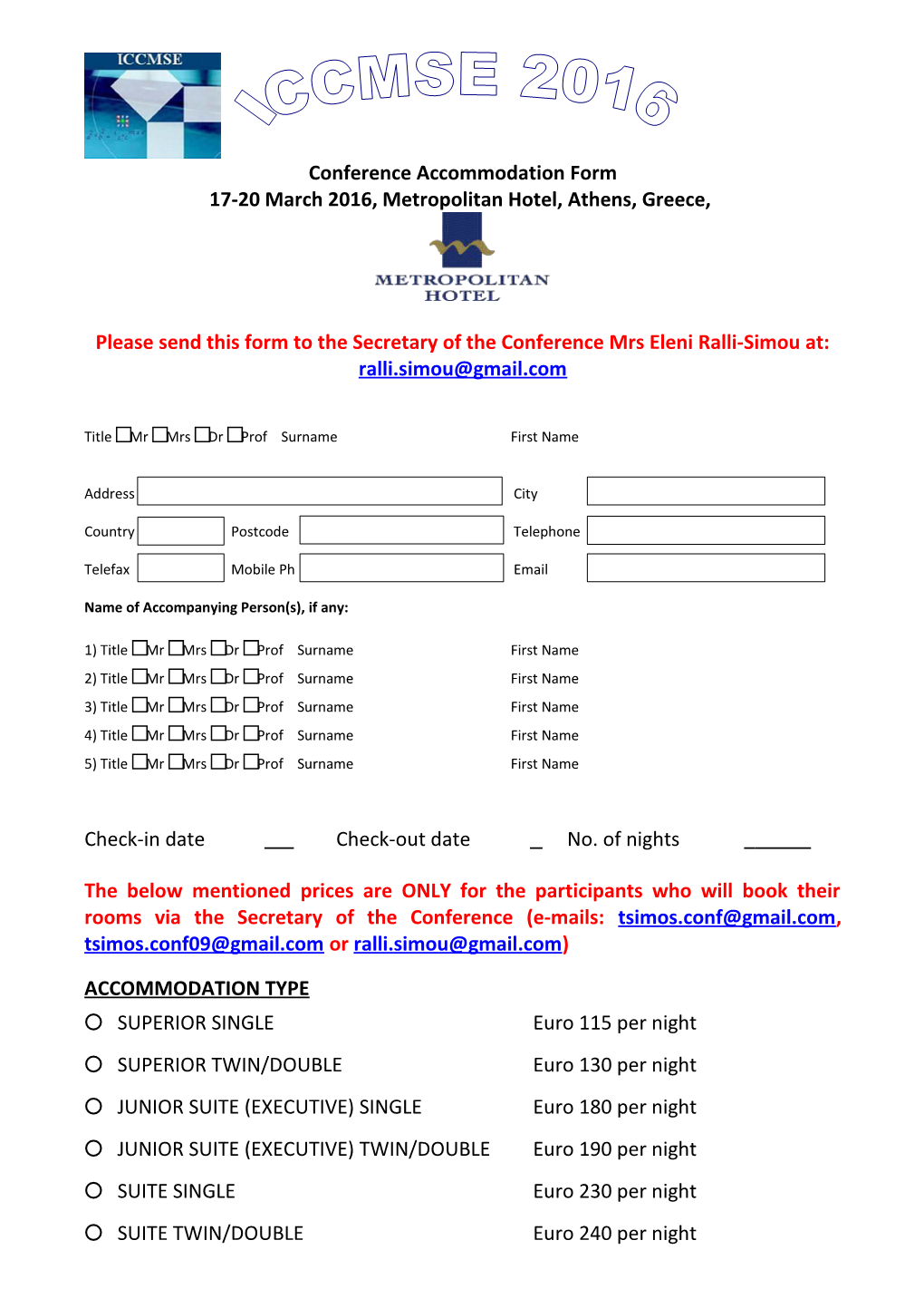 Conference Accommodation Form