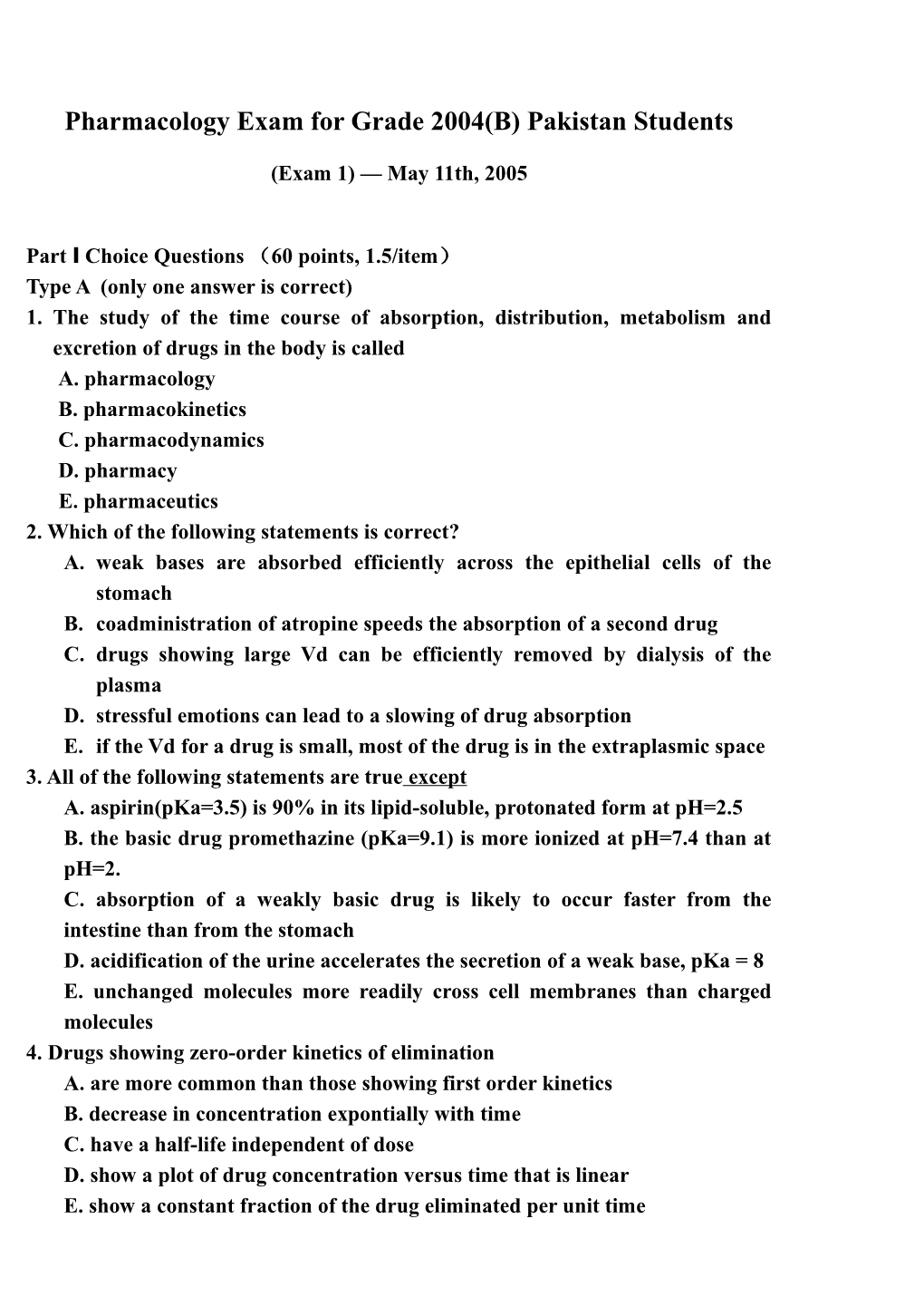 Pharmacology Exams for Grade 2002 Pakistan Students (2)