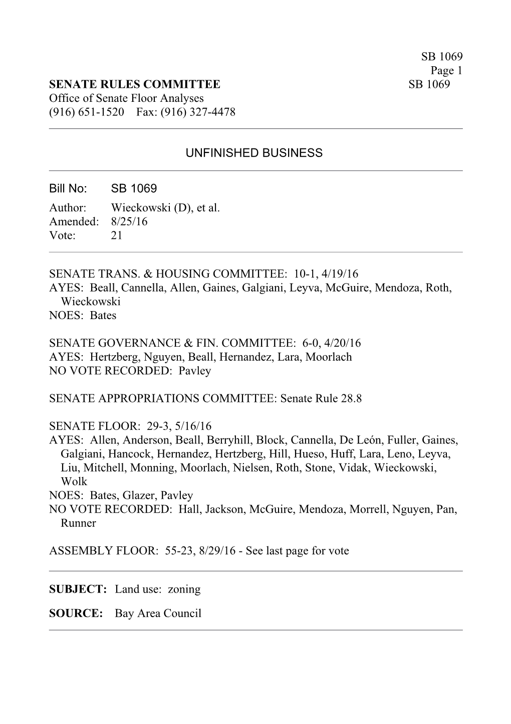 Senate Rules Committee - Senate Floor Analysis