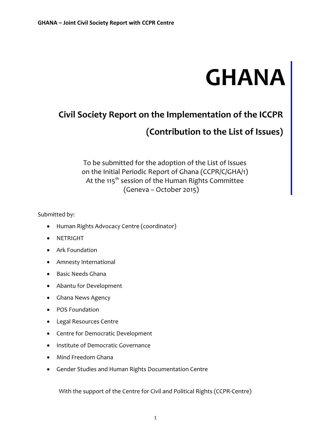 GHANA Joint Civil Society Report with CCPR Centre