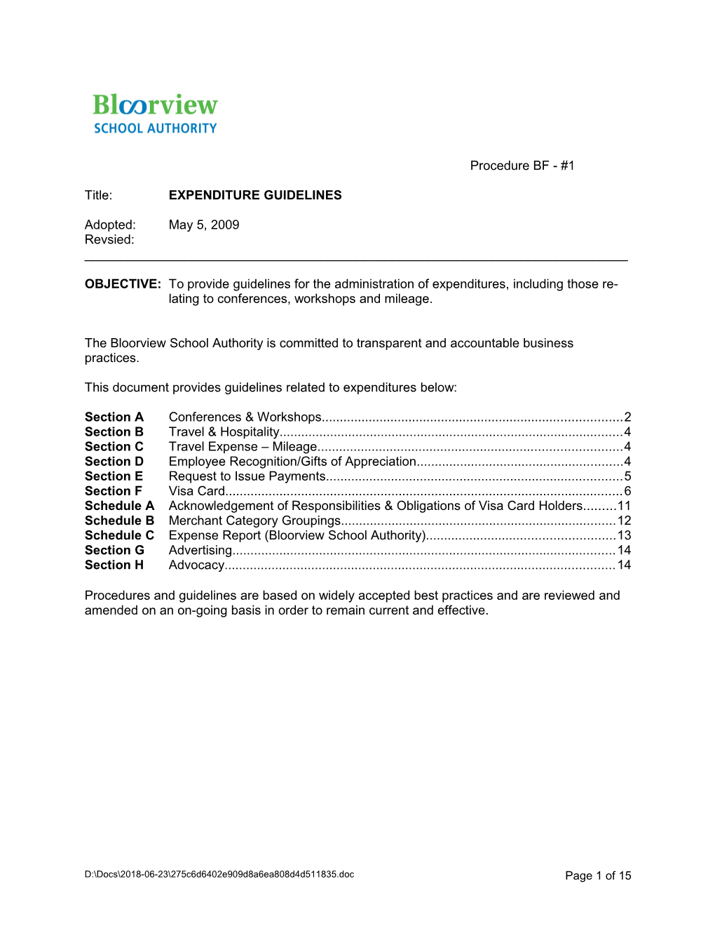 PR.582 BUS: Expenditure Guidelines