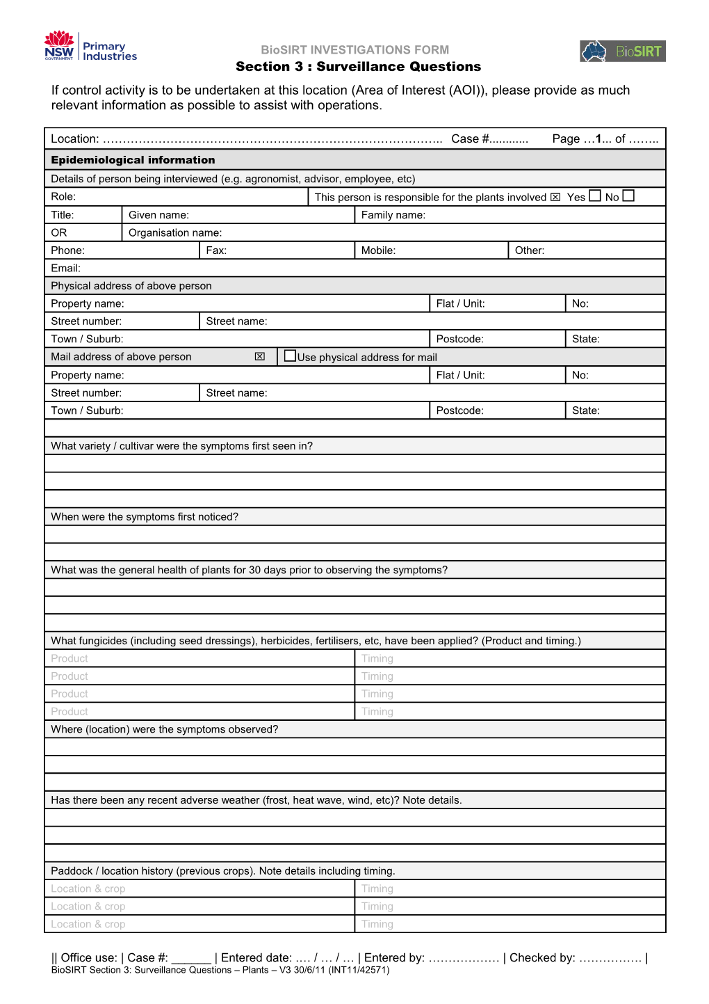 Biosirt Section 3 - Surveillance Questions - Plants