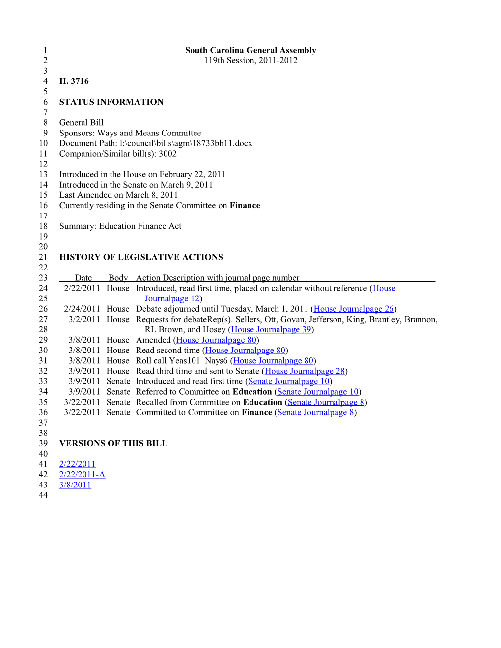 2011-2012 Bill 3716: Education Finance Act - South Carolina Legislature Online