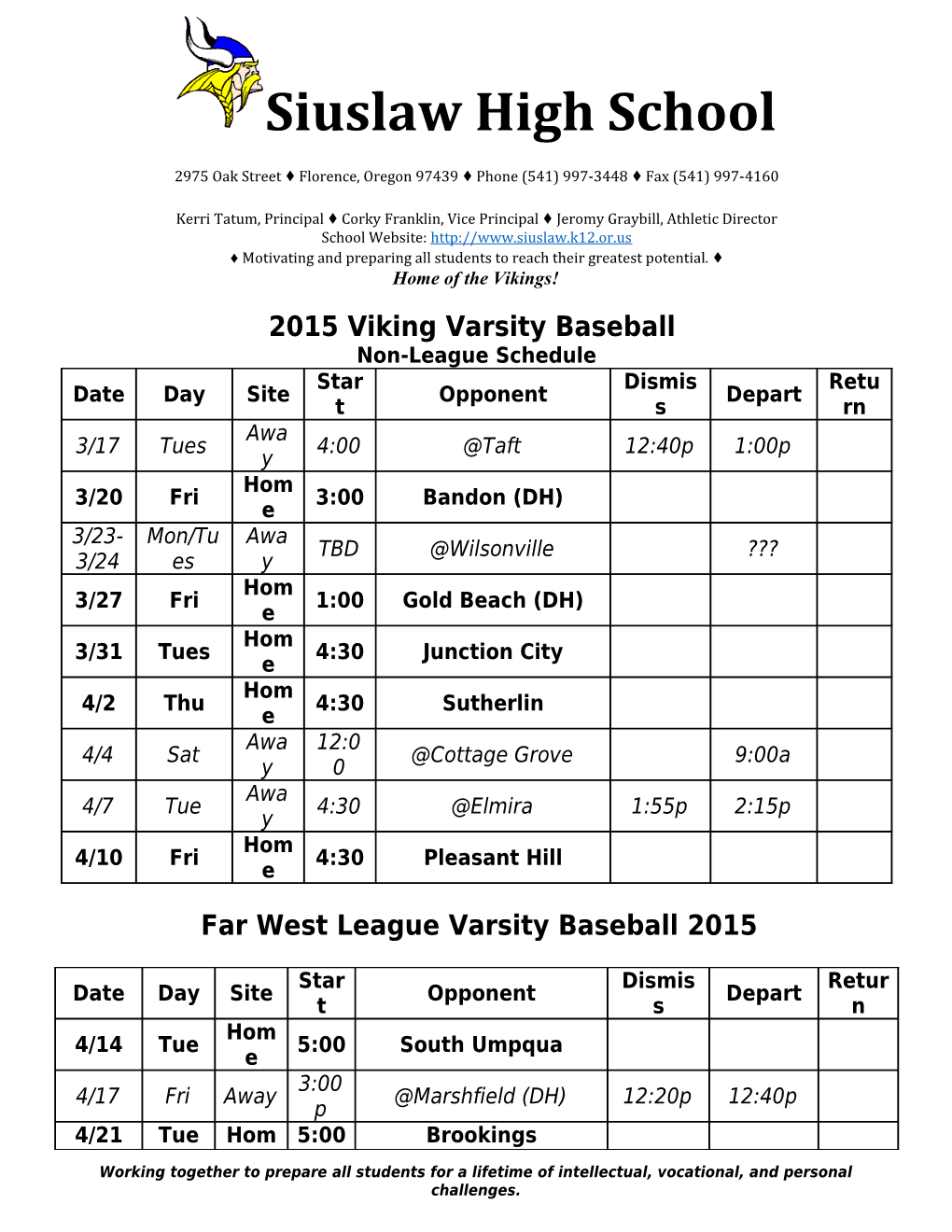 2007 Viking Track & Field Schedule