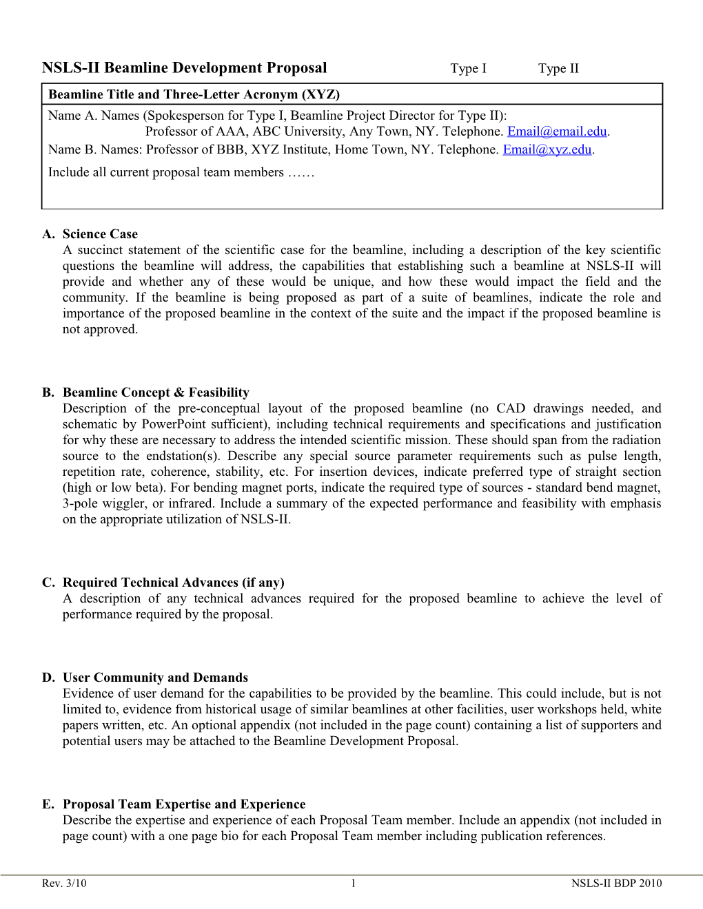 NSLS-II Beamline Development Proposal Type I Type II