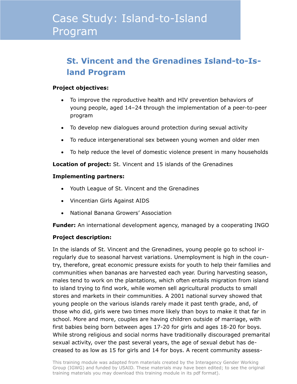 St. Vincent and the Grenadines Island-To-Island Program