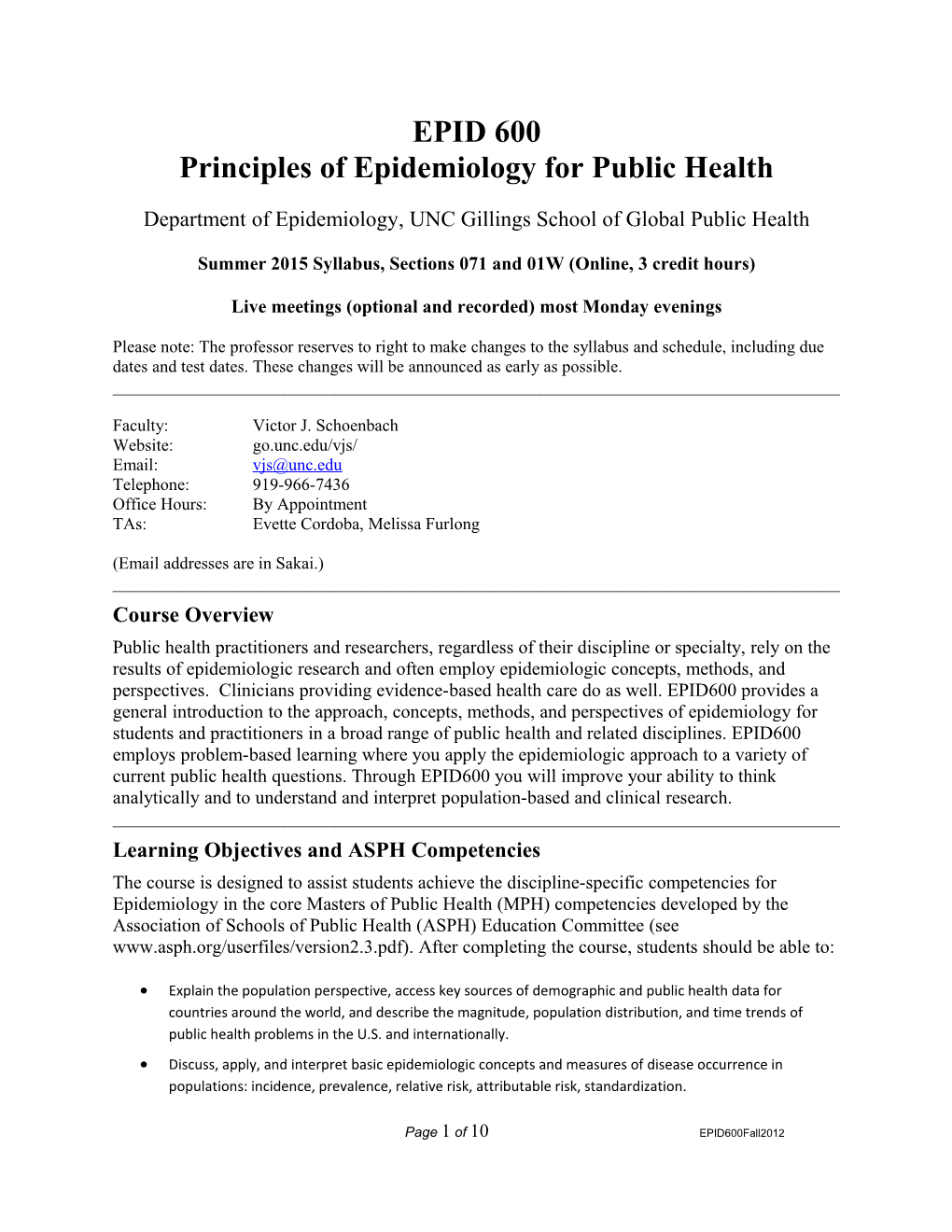 Principles of Epidemiology for Public Health