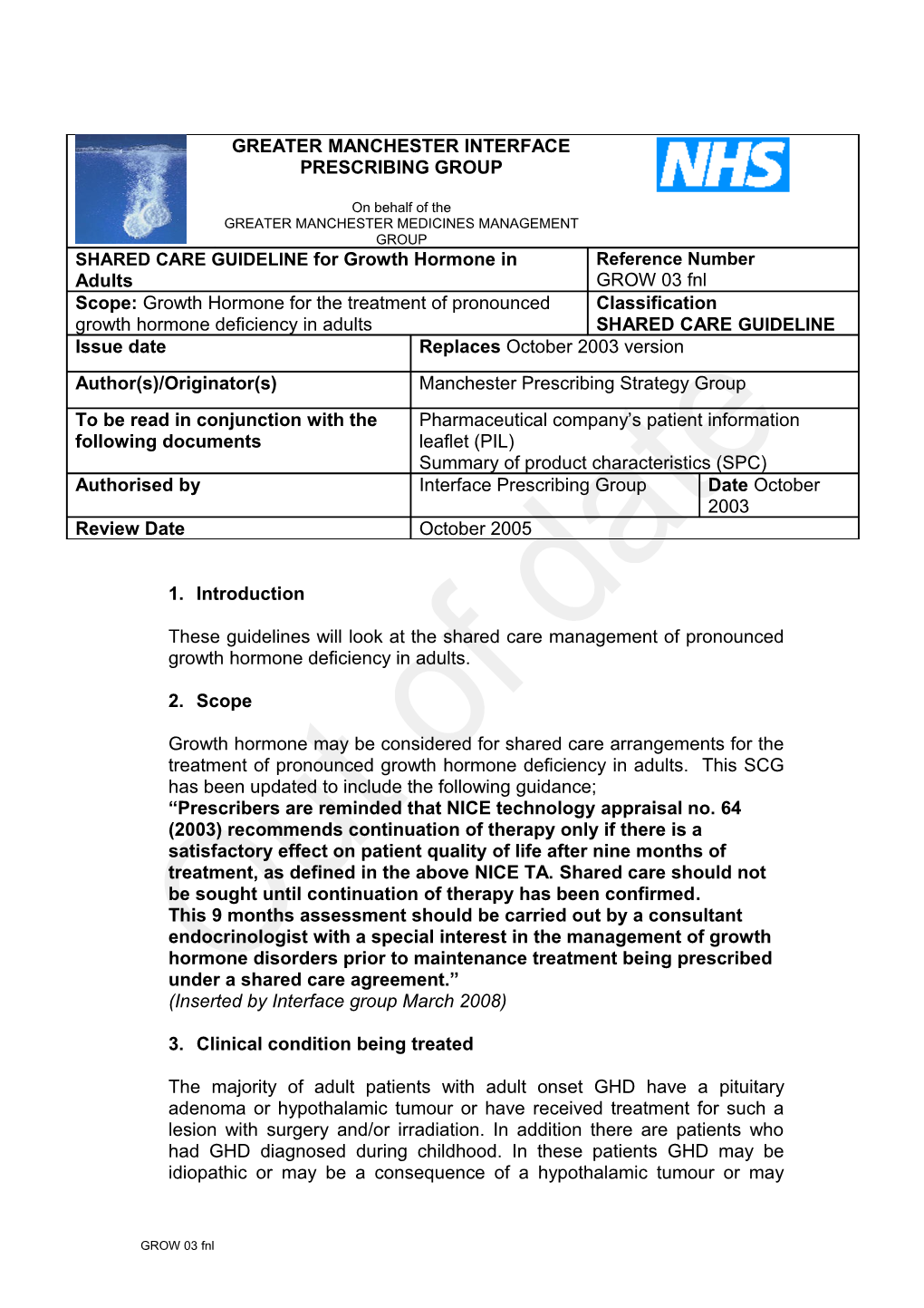 APPENDIX 1 Shared Care Guideline Format