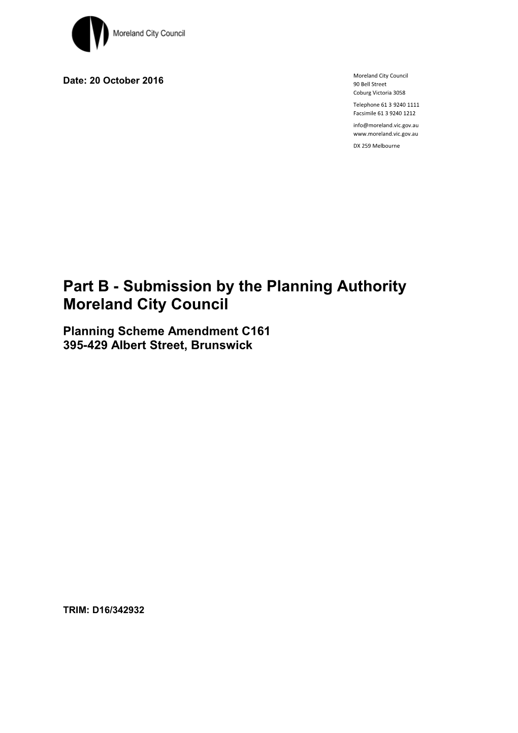 Part B - Submission by the Planning Authority