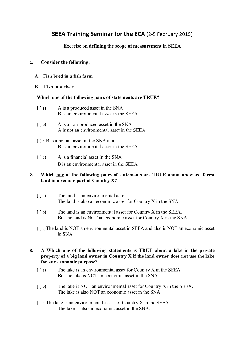 Exercise on Defining the Scope of Measurement in SEEA