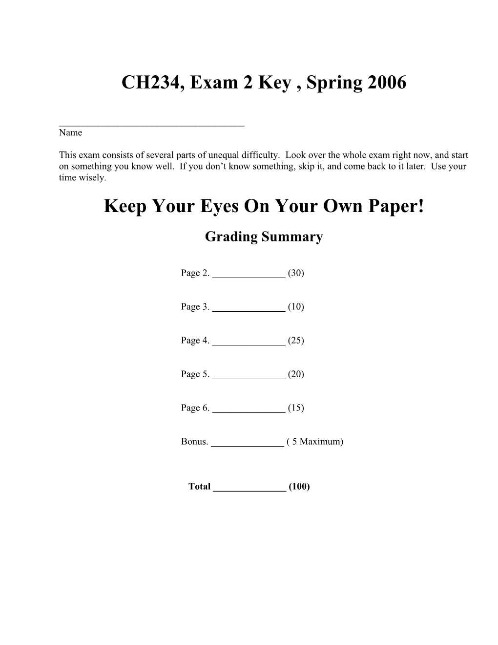 CH234, Exam 2 Key, Spring 2006