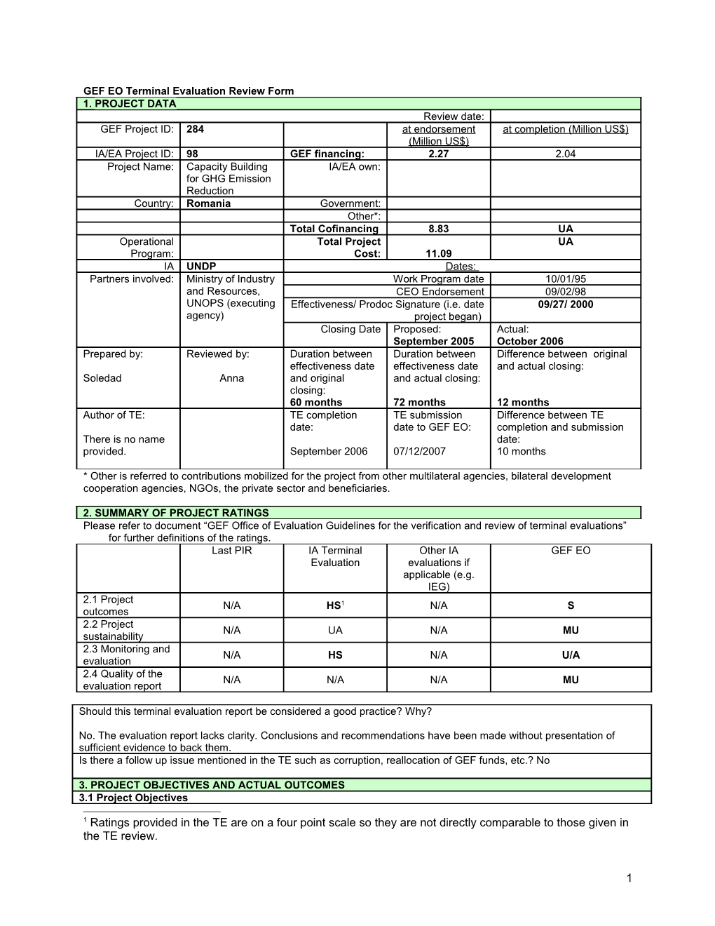 GEF EO Terminal Evaluation Review Form