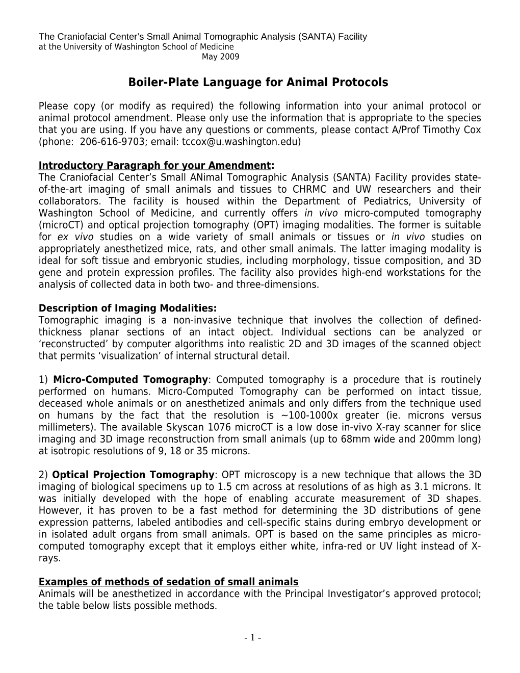 Boiler-Plate Templates for Molecular Imaging Mice/Rat Procotols