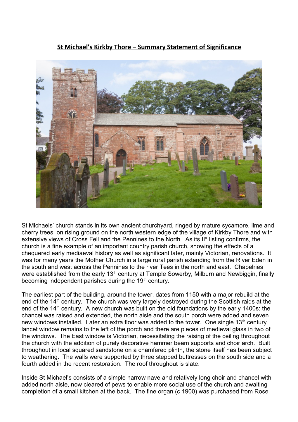 St Michael S Kirkby Thore Statement of Significance