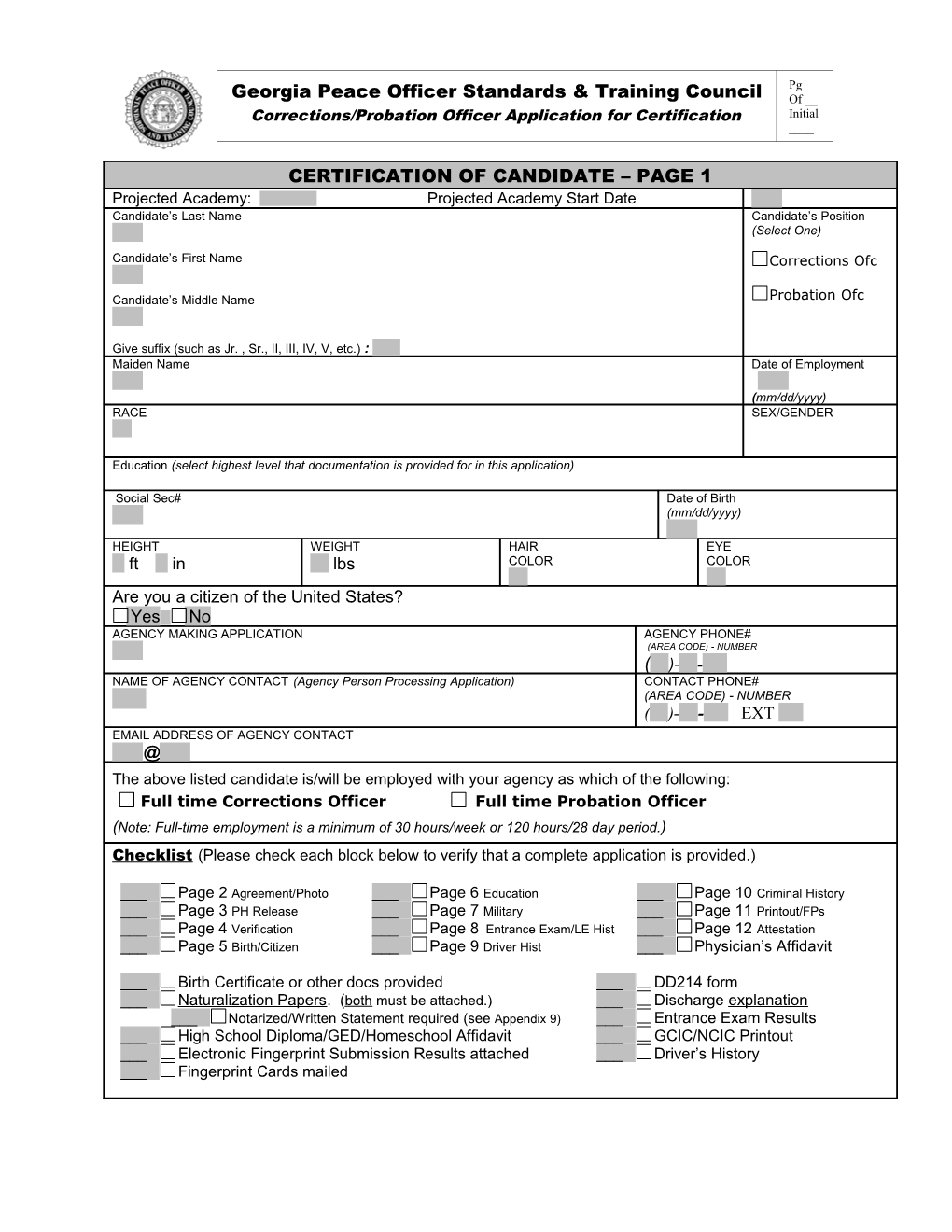 SECTION I - Applicant Personal History Statement