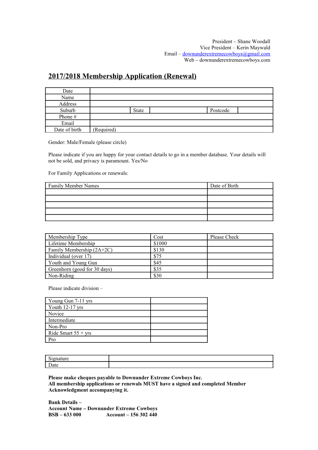 2015/2016 Membership Application (Renewal)