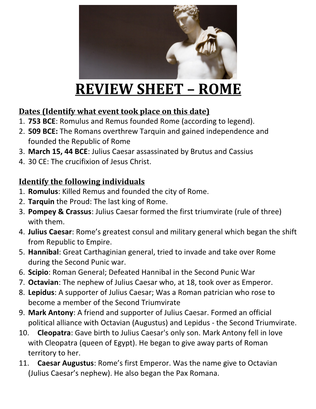 Review Sheet Rome