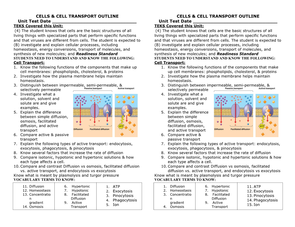 Cells & Cell Transport Outline