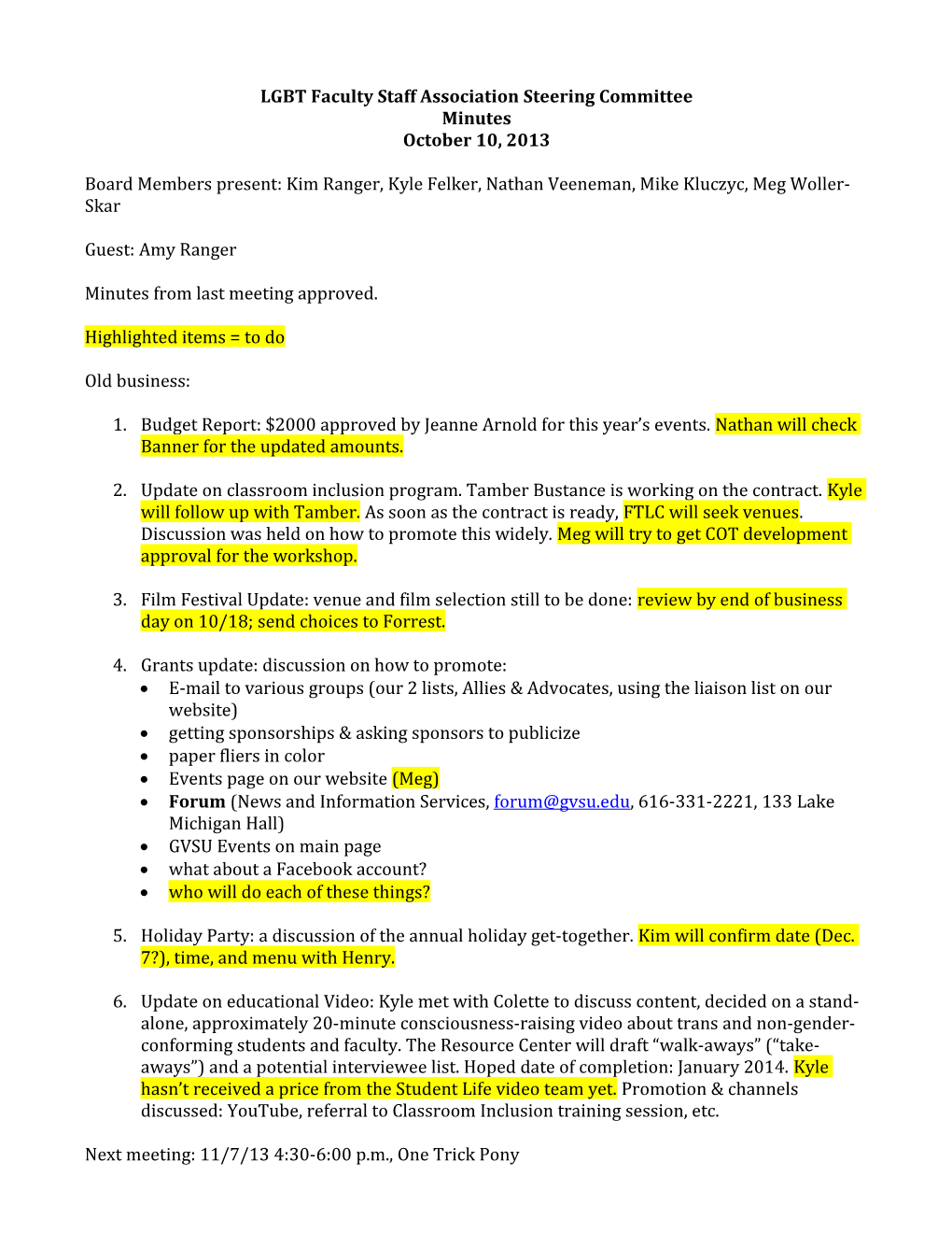 LGBT Faculty Staff Association Steering Committee