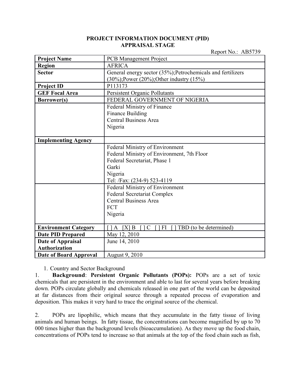 Project Information Document (Pid) s15