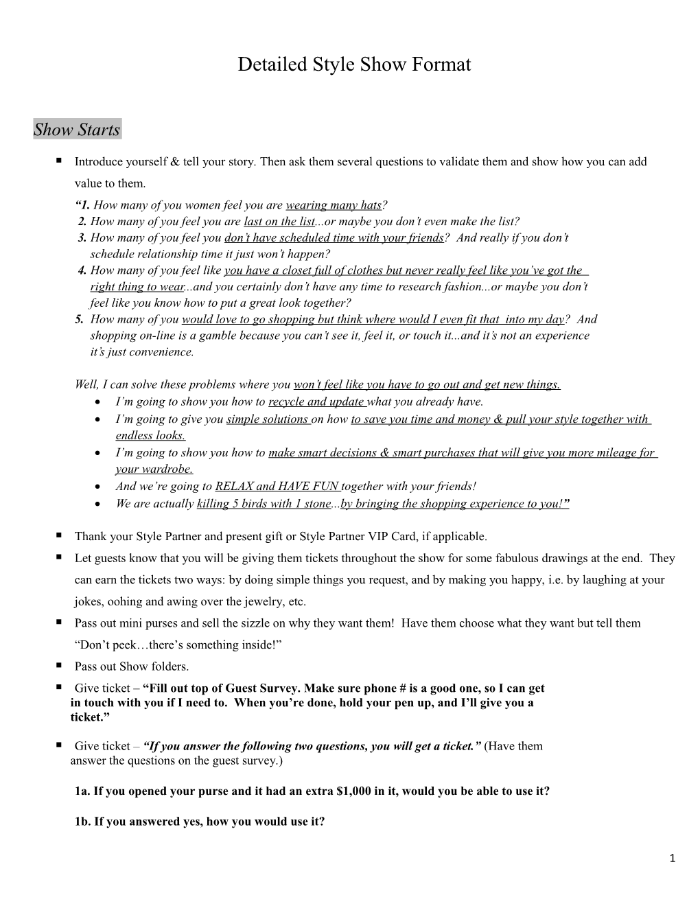 Detailed Show Format Outline