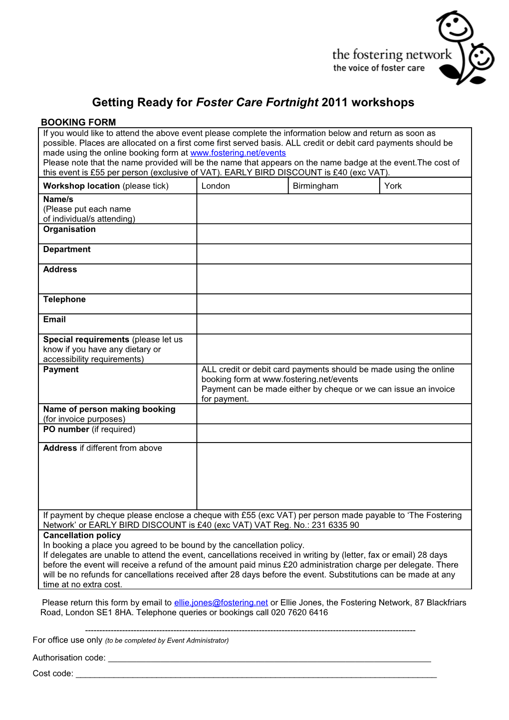 Example Booking Form for Events