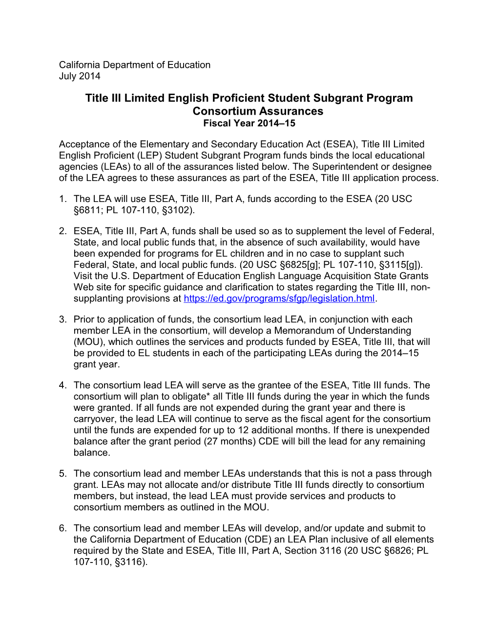 Att-13: Title III LEP Education Subgrant Program (CA Dept of Education)