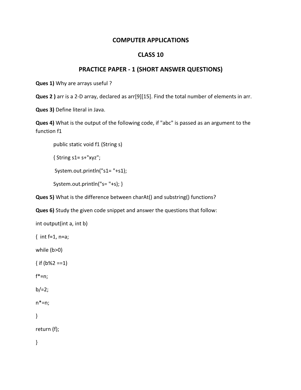 Practice Paper - 1 (Short Answer Questions)