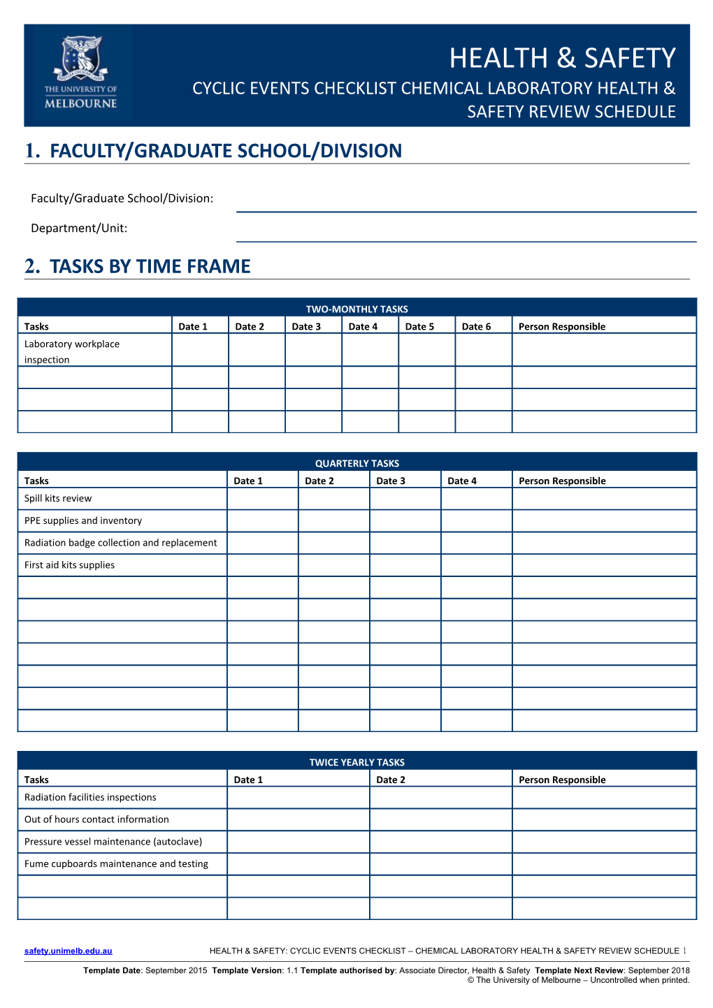 Cyclic Events Checklist: OHS Review Schedule - Template