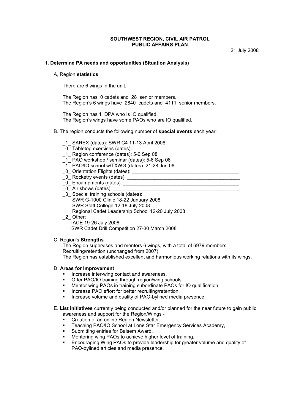 Wing/Group/Squadron Pa Plan