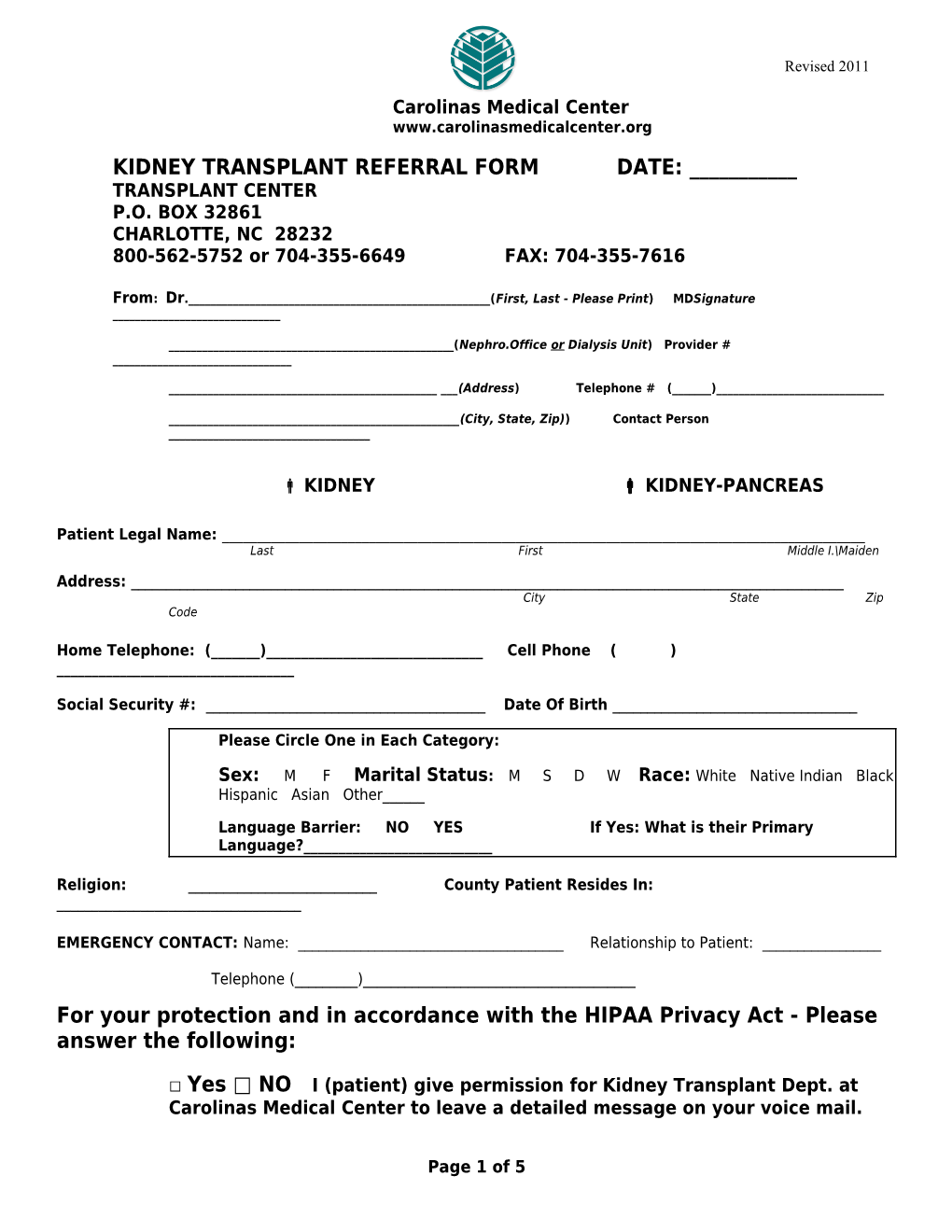 Transplant Referral Form