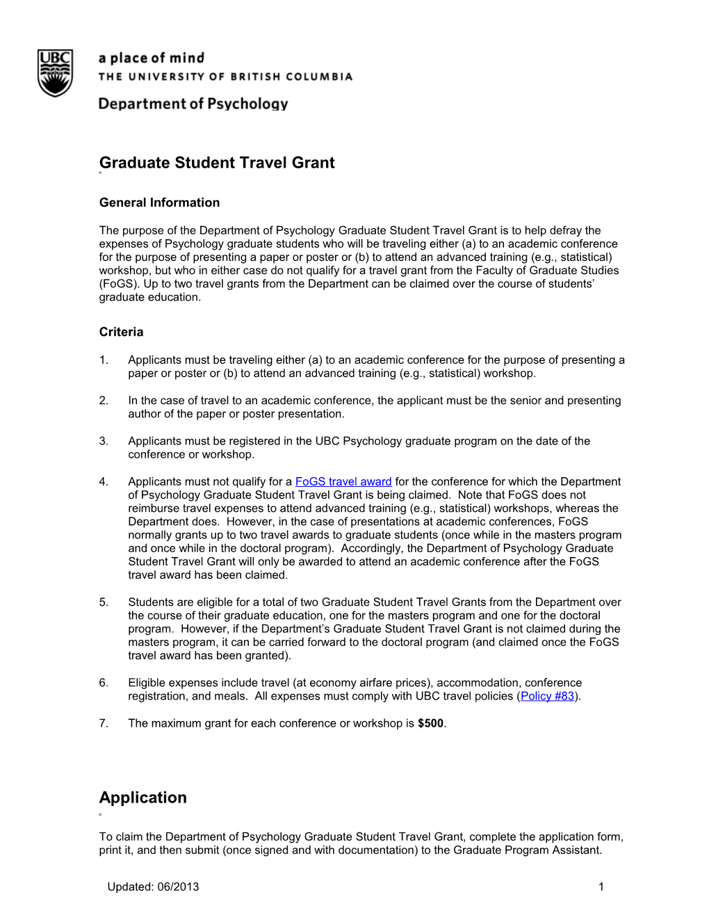 Graduate Student Travel Grant