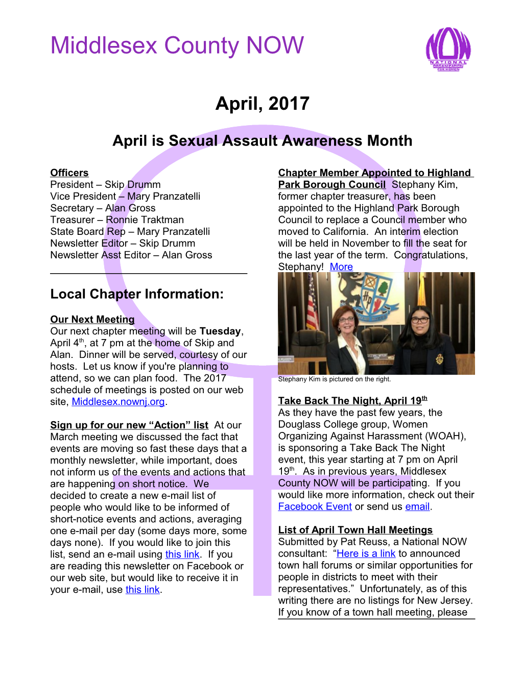 Middlesex County NOW Newsletter, April 2017