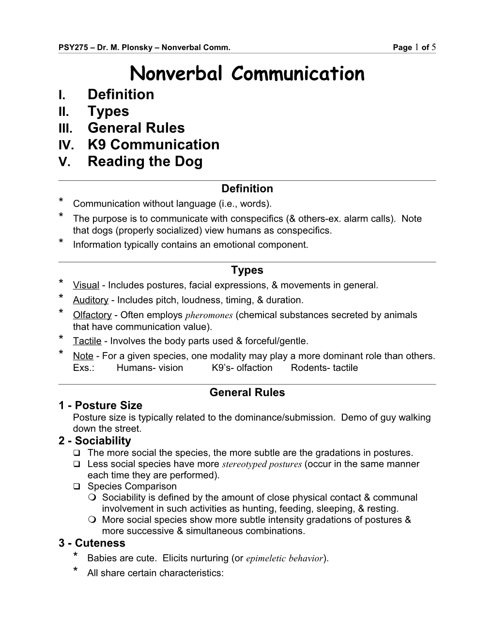 PSY275 Dr. M. Plonsky Nonverbal Comm. Page 5 of 5