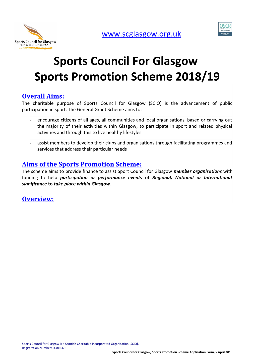 Sports Council Forglasgow Sports Promotionscheme2018/19