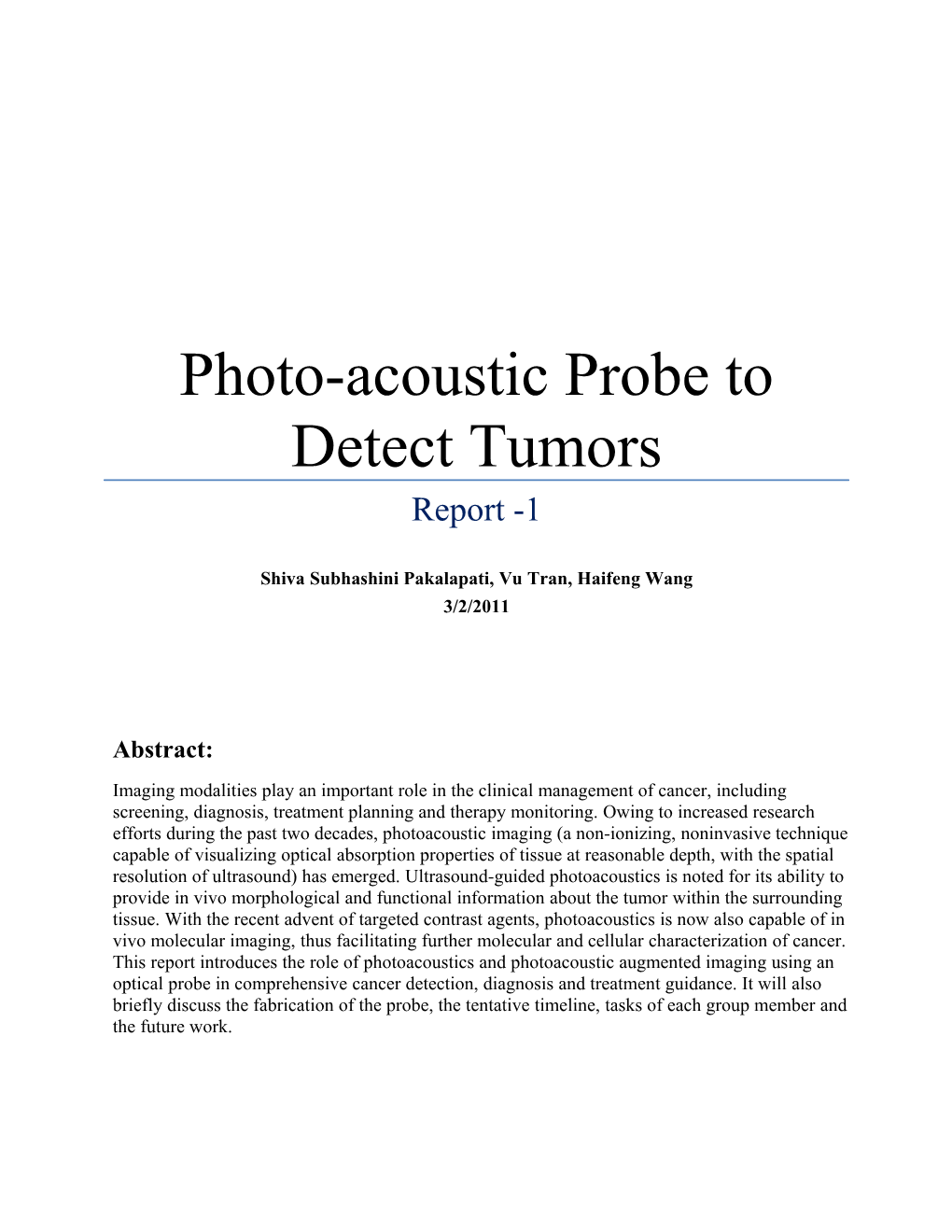 Photo-Acoustic Probe to Detect Tumors