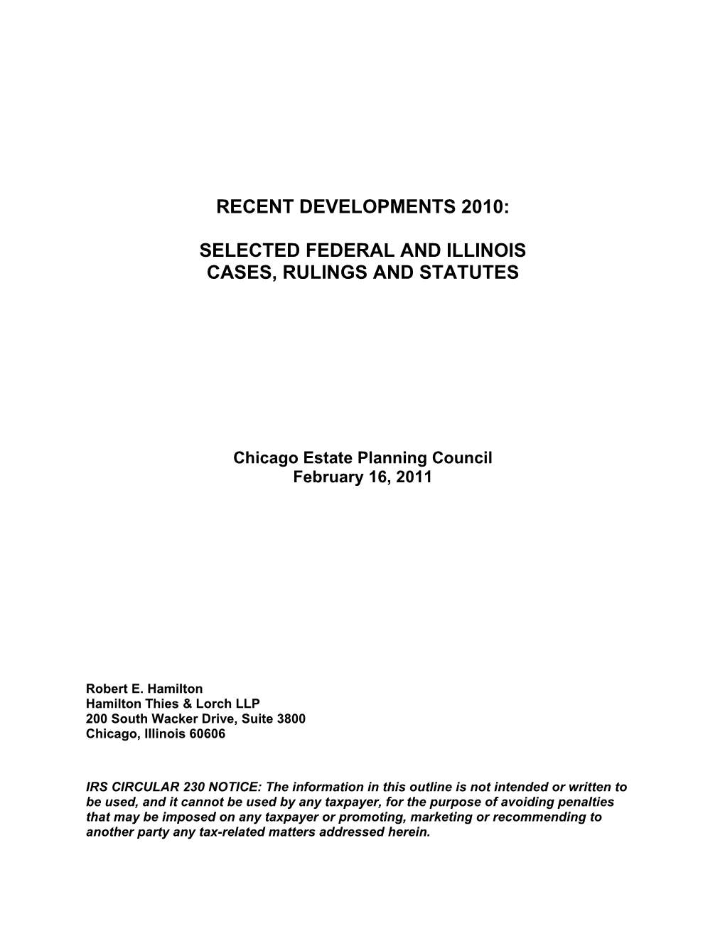 Selected Federal and Illinois s1