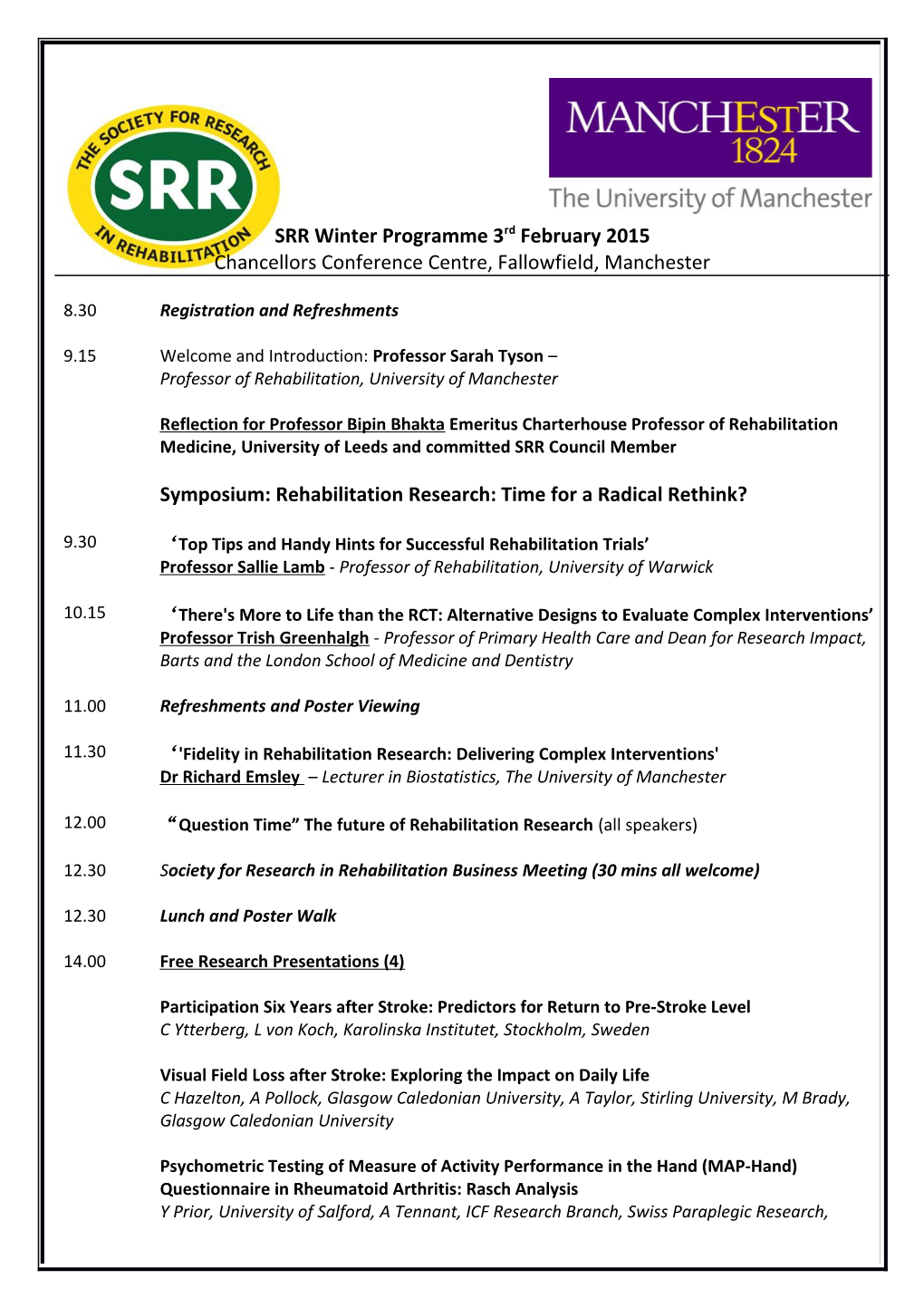 SRR Winter Programme 3Rd February 2015